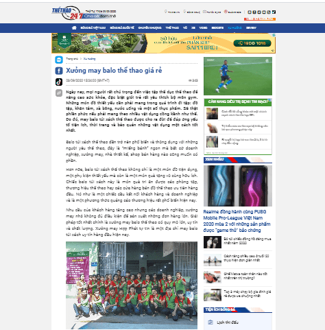 Báo thethao247 đánh giá Hợp Phát là xưởng may balo thể thao uy tín