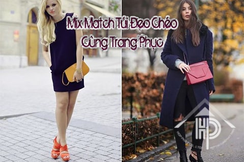 mix match túi đeo chéo cùng trang phục