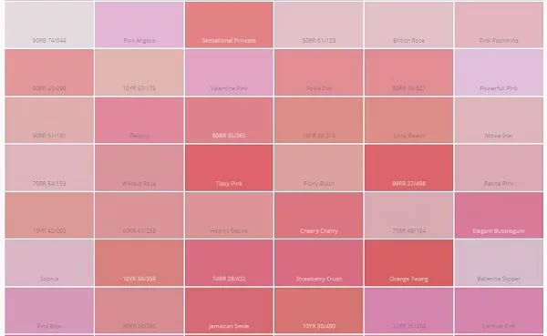 Sự đa dạng của các tông màu hồng
