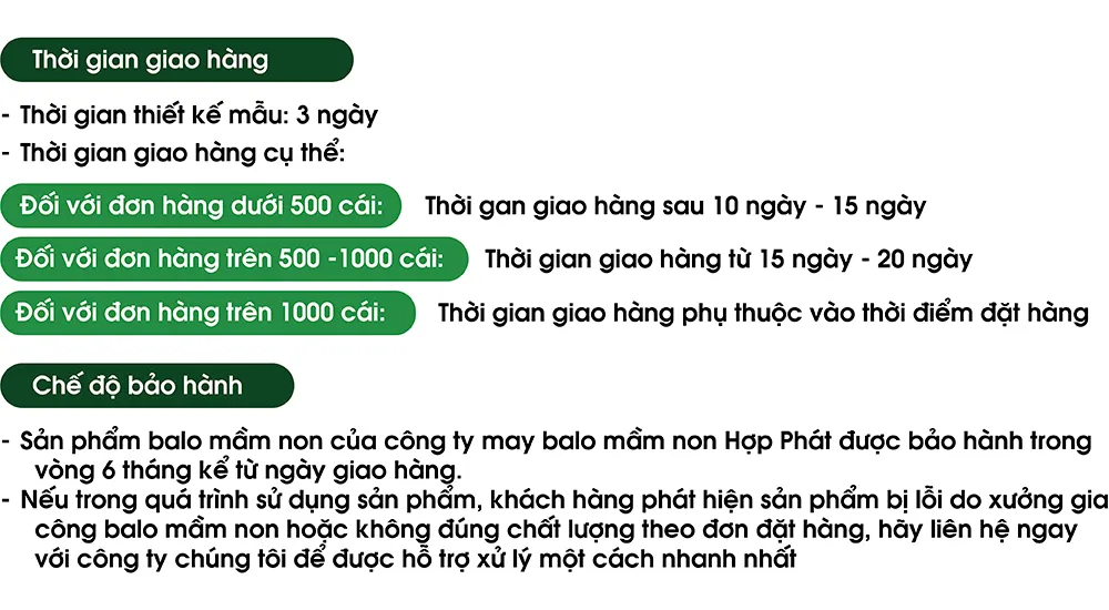 Thời gian giao hàng và bảo hành 