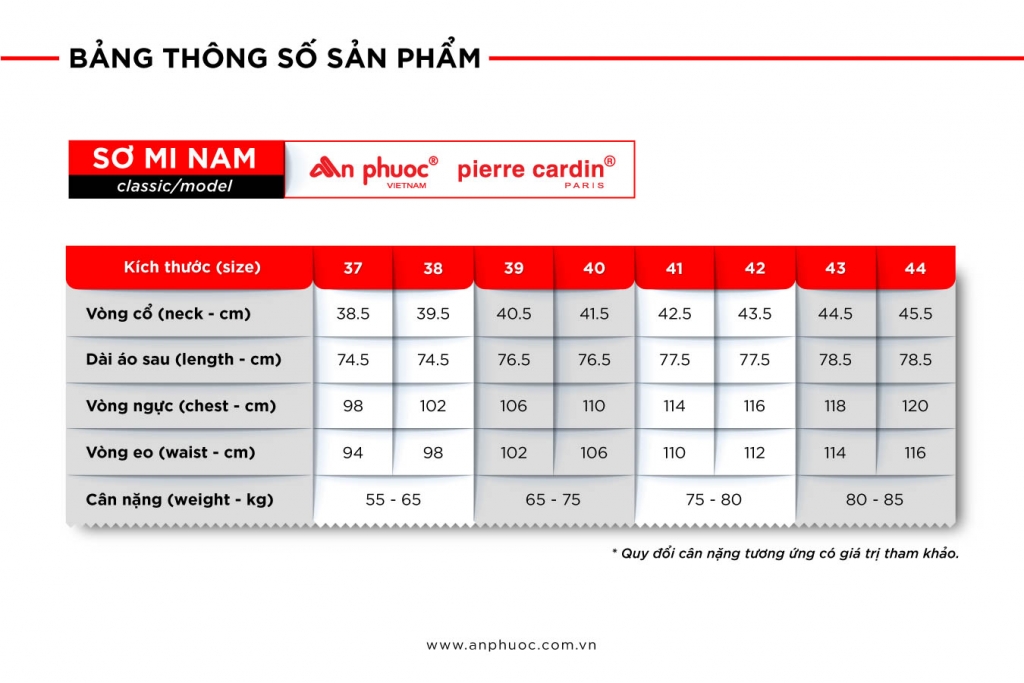 An Phuoc men's shirt size chart 2