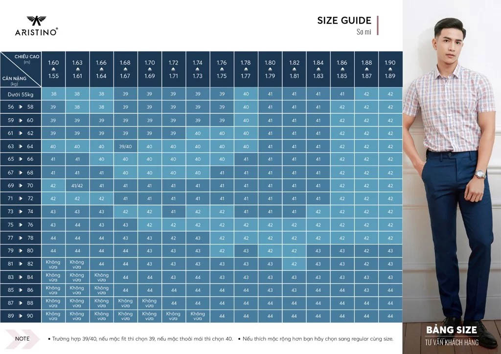 Aristino men's shirt size chart