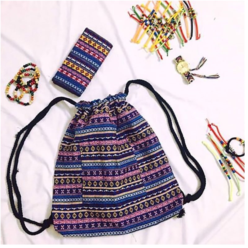 Beautiful drawstring backpack model - Drawstring backpack with ethnic patterns Beautiful drawstring backpack model - Drawstring backpack with ethnic patterns