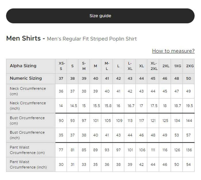 Choosing men's shirt size by number