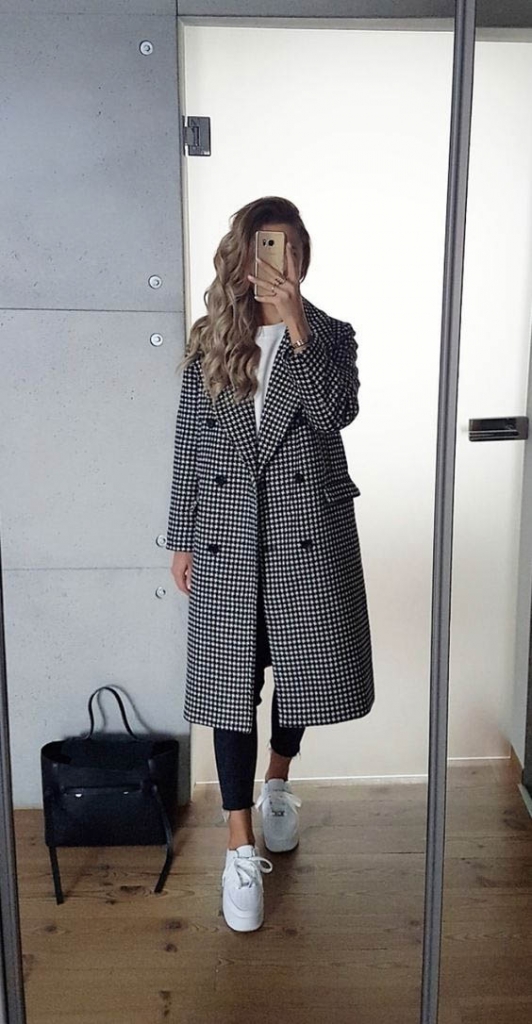 Coordinate outfits with long trench coat gingham pattern
