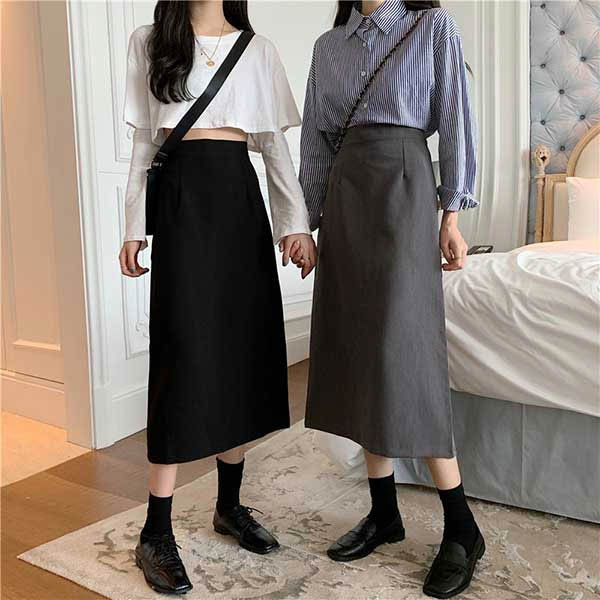 High-waist straight skirt leg-lengthening