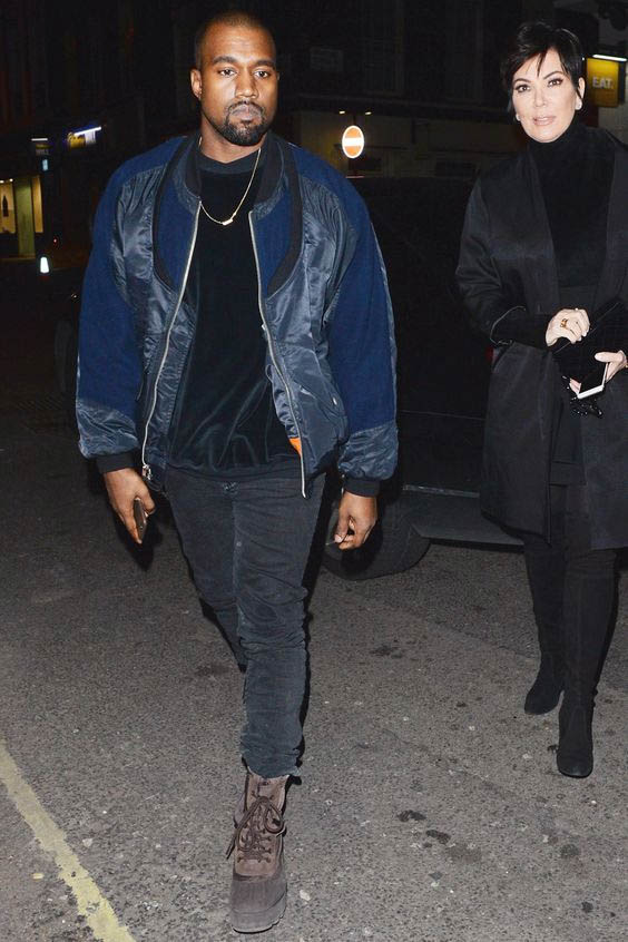 Kanye West with rugged, eye-catching bomber jacket design Kanye West with rugged, eye-catching bomber jacket design