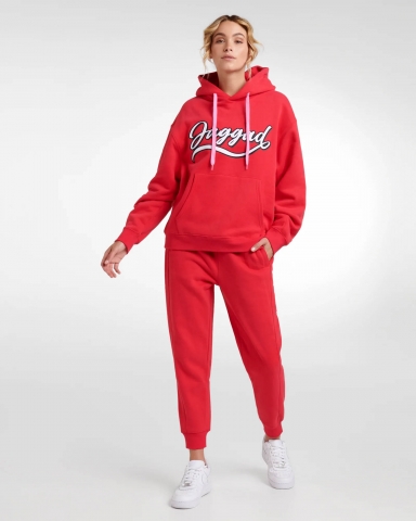 Match red pants with hoodie