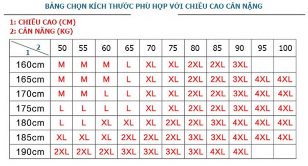 Men's windbreaker jacket size chart
