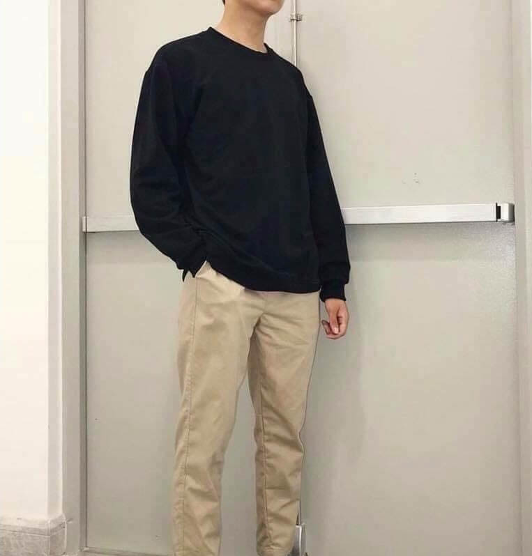 Outfit combinations with men's sweater using khaki pants
