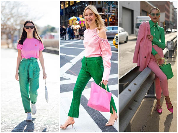Outfit pairing with pink and green
