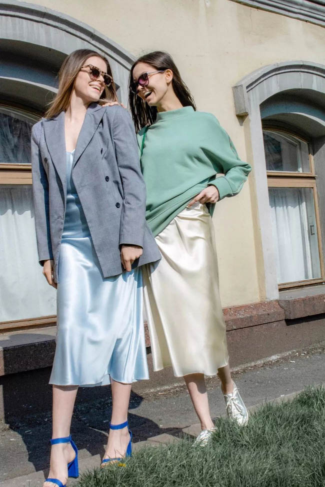 Silk slip dress + blazer
