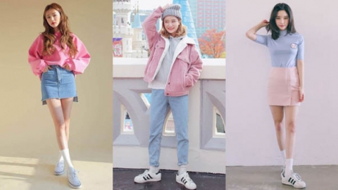 Wearing pink clothes combined with blue items