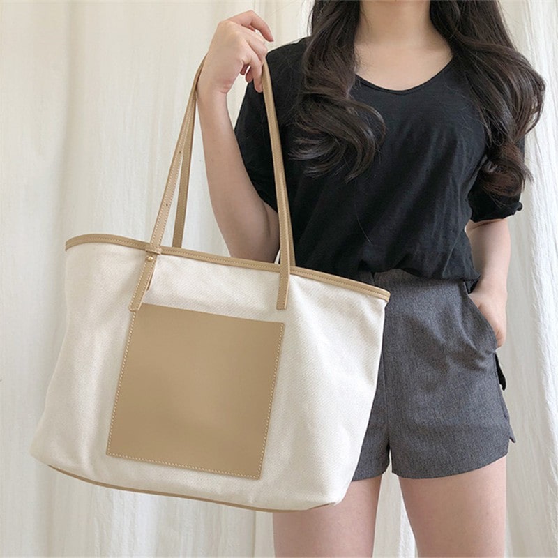 Women's tote bag with leather trim Women's tote bag with leather trim