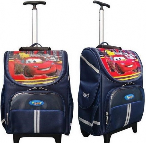 Car-themed rolling backpack for primary school boys