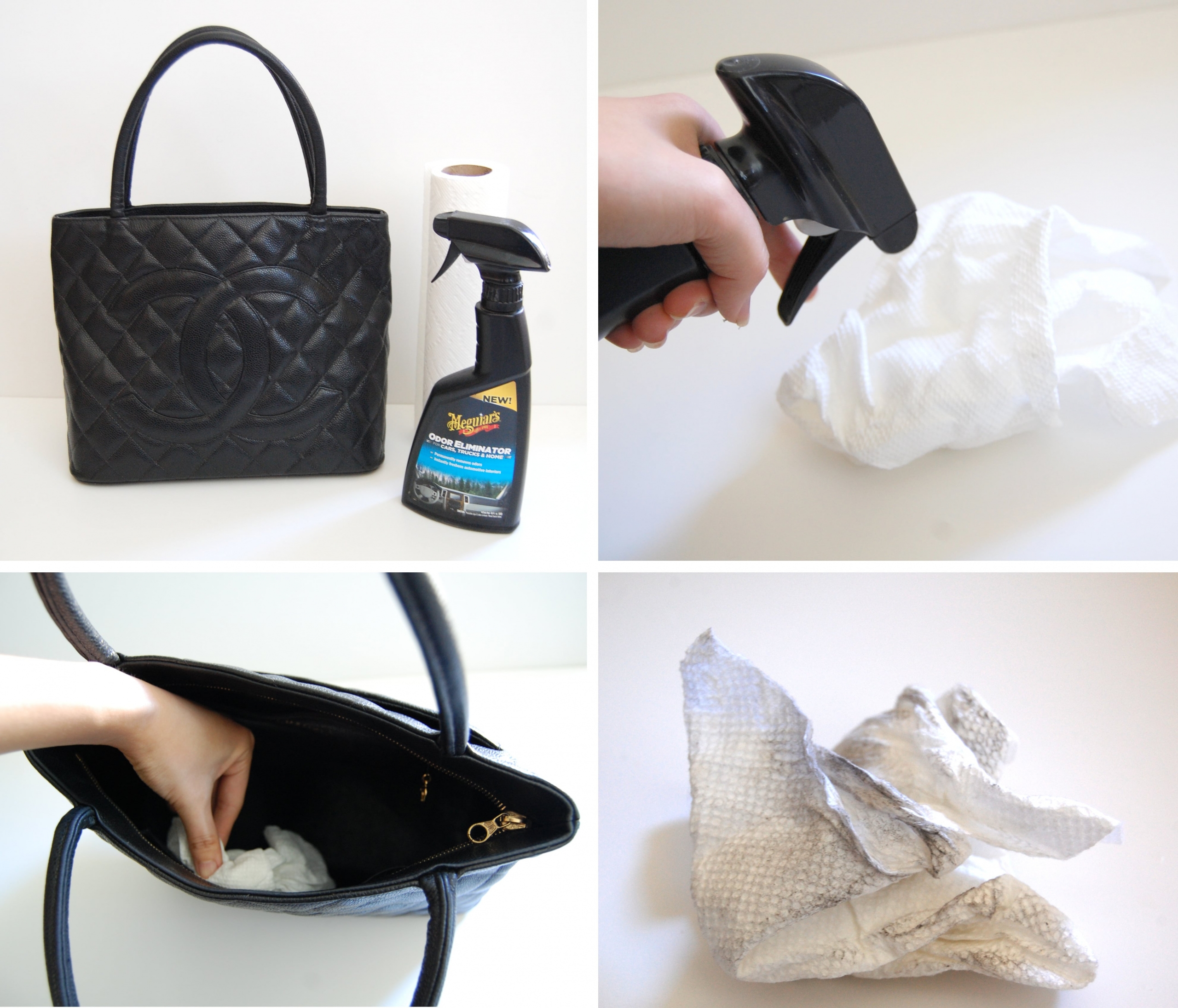 Cleaning a leather bag from the inside