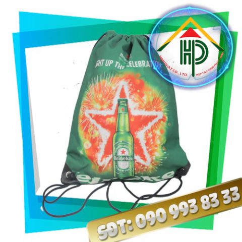 Heineken drawstring backpack manufactured by Hop Phat