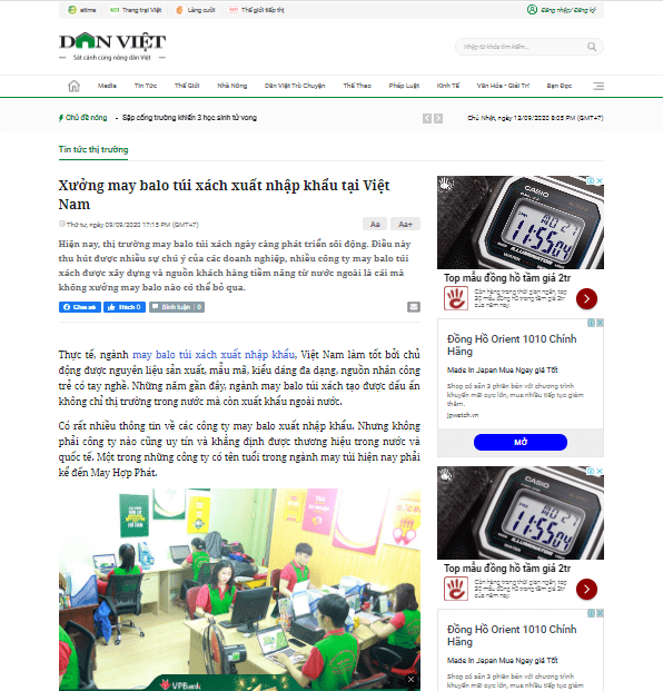Hop Phat affirms brand number 1 for export backpacks on Dan Viet newspaper Hop Phat affirms brand number 1 for export backpacks on Dan Viet newspaper