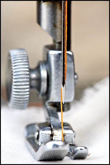 Bobbin and sewing needle of vintage Singer sewing machine