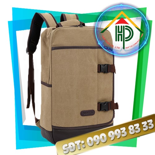 Canvas Laptop Backpack – Durable Oxford Canvas, Brown, Rubber Logo Print Canvas Laptop Backpack
