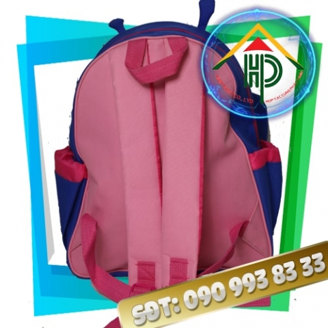 Manulife Children's Backpack – 3D Cartoon Butterfly Design, Premium Pink Simili Fabric, Custom Logo | Hop Phat Factory Manulife Children's Backpack Back View