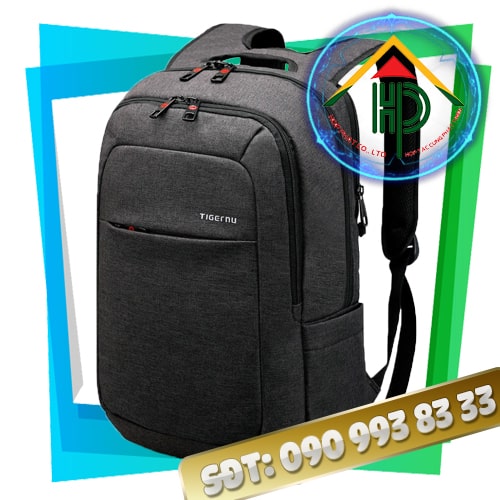 Shopee Laptop Backpack – Two-Tone Korean Canvas, Gray Black, Single-Color Logo Print Shopee Laptop Backpack