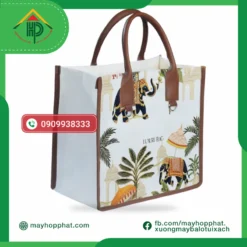 Jute Fabric Bag with Leather Handle
