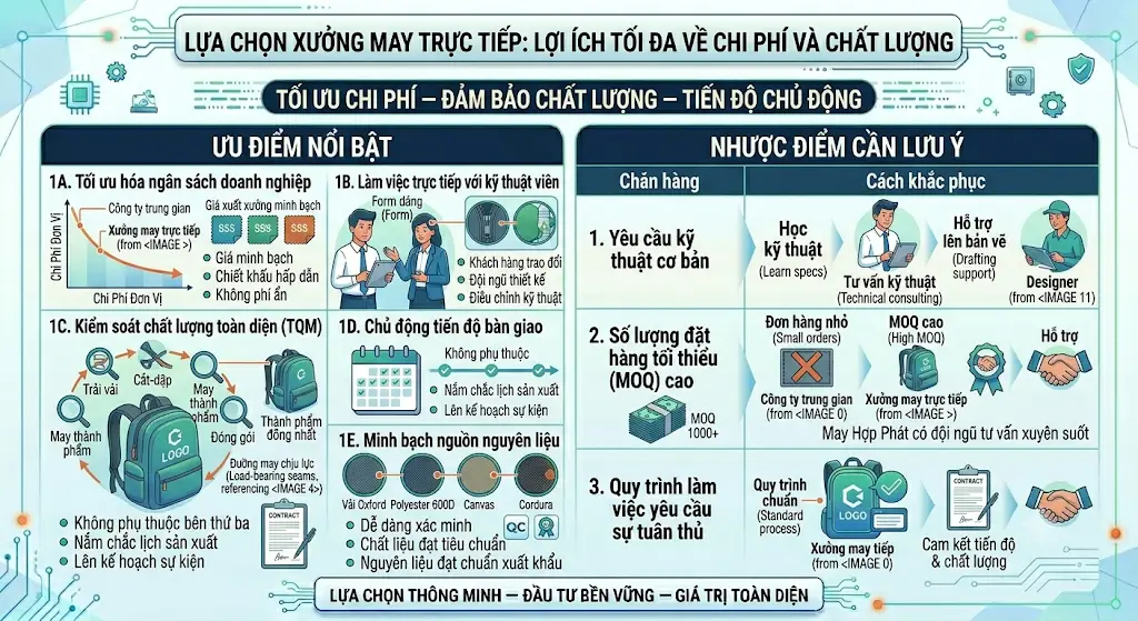 Nên Chọn Xưởng May Balo Laptop Trực Tiếp Hay Qua Công Ty Dịch Vụ Trung Gian?