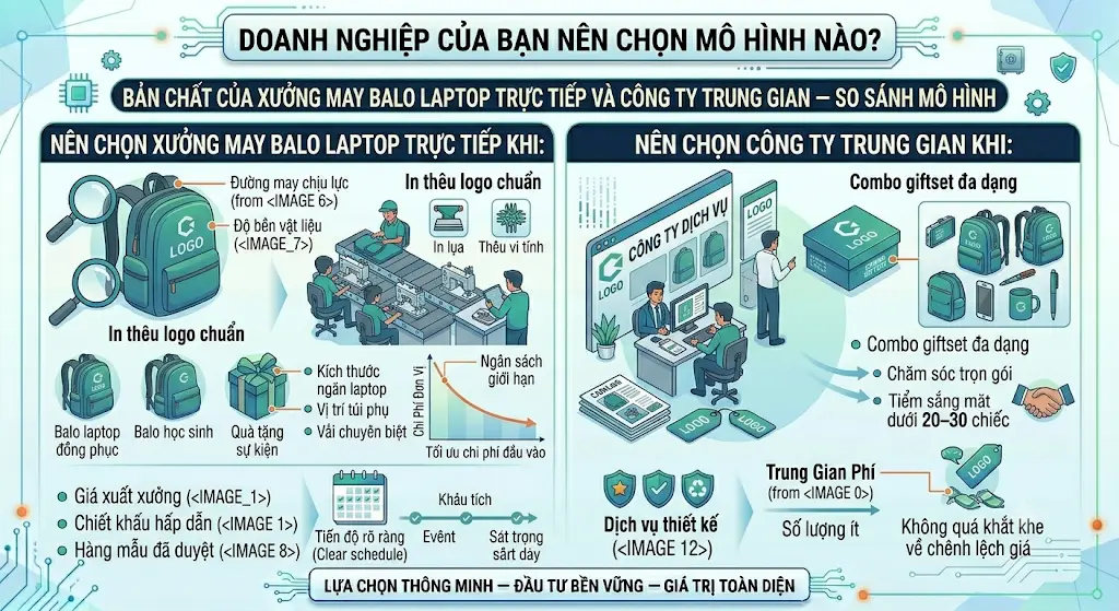 Nên Chọn Xưởng May Balo Laptop Trực Tiếp Hay Qua Công Ty Dịch Vụ Trung Gian?