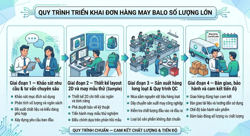 Case Study: Giải Pháp May Balo Laptop Số Lượng Lớn Cho Đội Ngũ Nhân Sự IT
