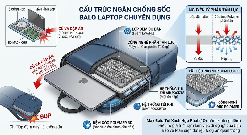 Cấu Trúc Ngăn Chống Sốc Balo Laptop