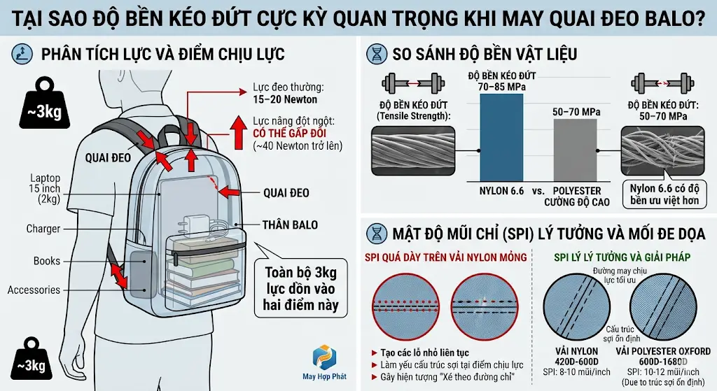 Phân Tích Độ Bền Kéo Đứt Của Sợi Nylon So Với Polyester Khi May Balo Laptop