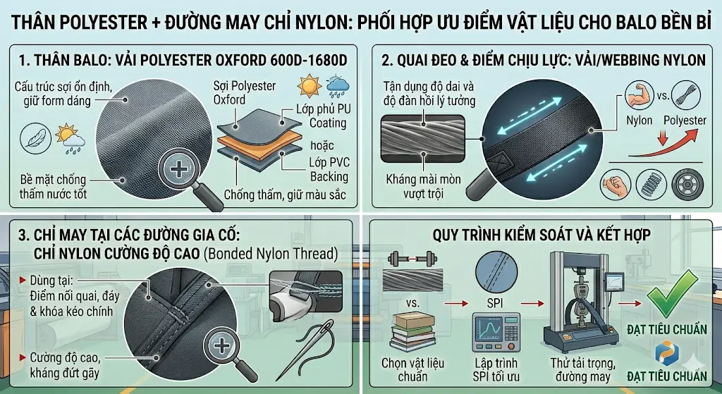 Phân Tích Độ Bền Kéo Đứt Của Sợi Nylon So Với Polyester Khi May Balo Laptop