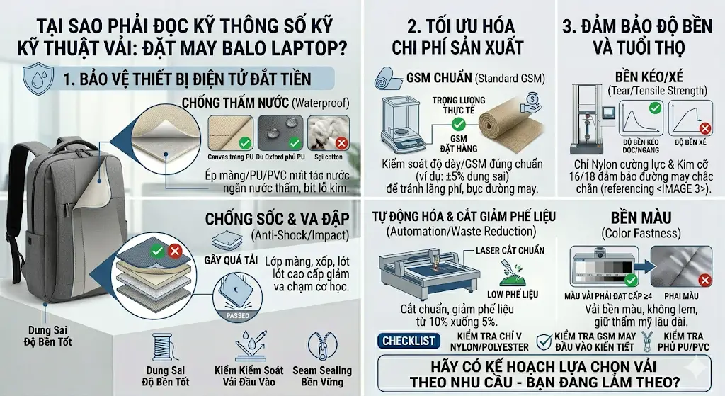 Hướng Dẫn Đọc Thông Số Kỹ Thuật Của Vải Trước Khi Đặt May Balo Laptop